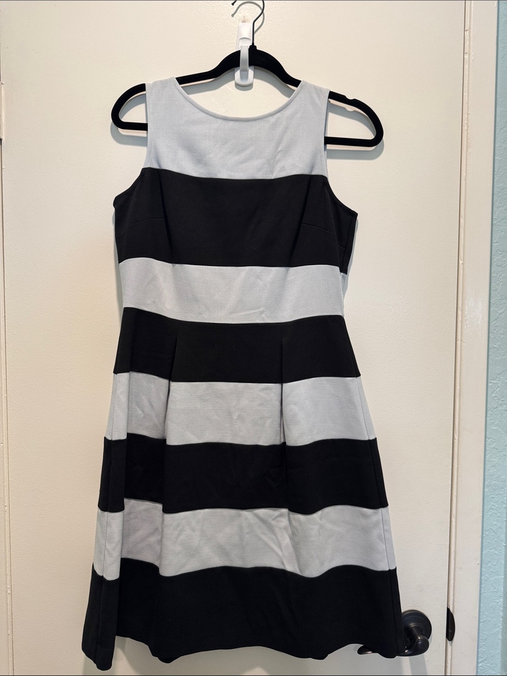 LOFT Black and White Striped Sleeveless A-Line Dress